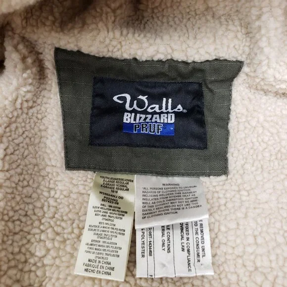Walls Blizzard Pruf Army Green Canvas Sherpa Lined Coat Size Youth XL 16/18 - Picture 8 of 15